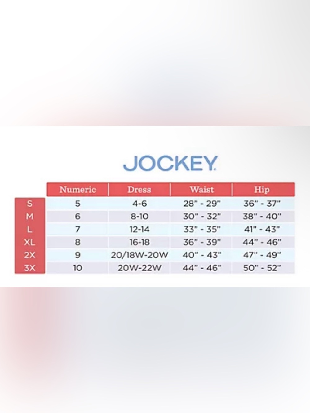 Jockey Breathe Cotton Panties Size Chart